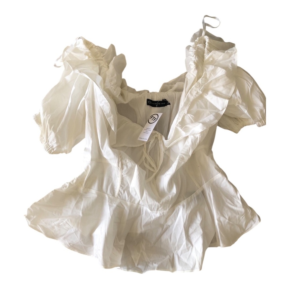 NWT Fashion to Figure Cream Ruffled Tie-Front Peasant Blouse